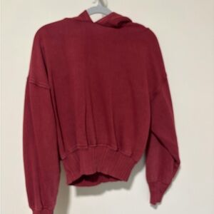 Aerie cherry red soft hooded cropped sweatshirt